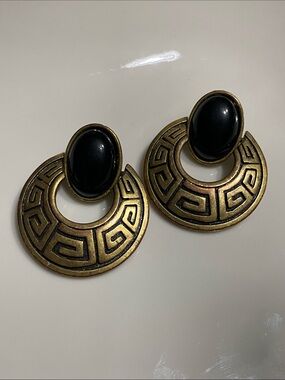 Vintage Black & Gold Greek Key Earrings
